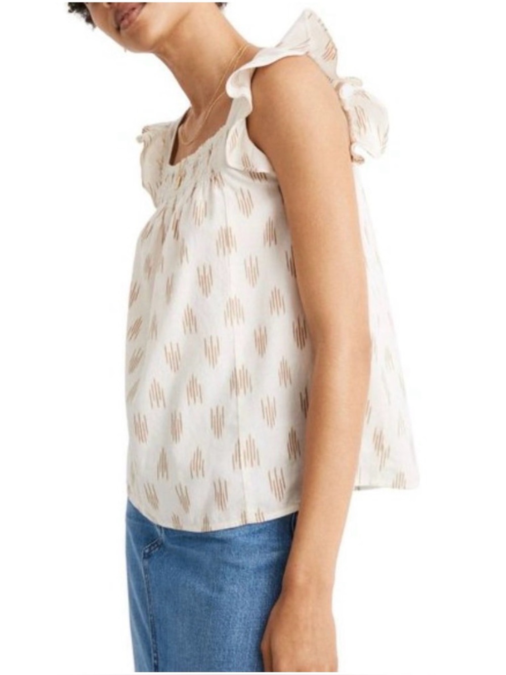 Madewell ivory gold ikat print ruffle sleeve tank top size medium cotton